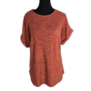 NWT | Automet Rust Brown Ribbed Short Sleeve Top | Dolman Sleeve | Large